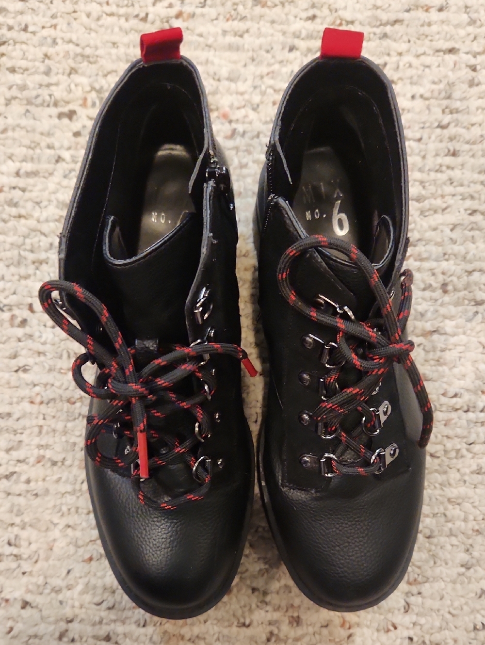 Mix No. 6 Women's Black Hiking-Style Lace-Up Boots with Red Accents Sz.7.5